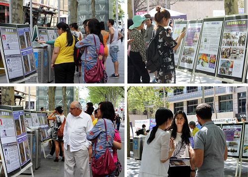 图1-2：墨尔本市中心城市广场上，民众纷纷签名支持控告迫害元凶江泽民